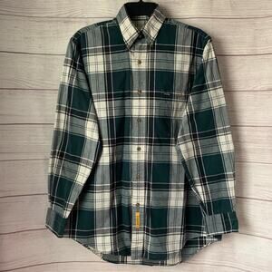 B-D Baggies Men's Green and White Plaid Button Down Shirt Long Sleeves Size S